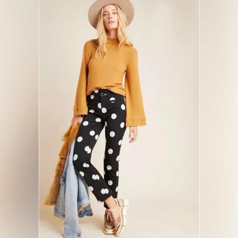 Anthropologie-The Essential Skinny Kick Flare Pants-Polka Dot-Black-White-6